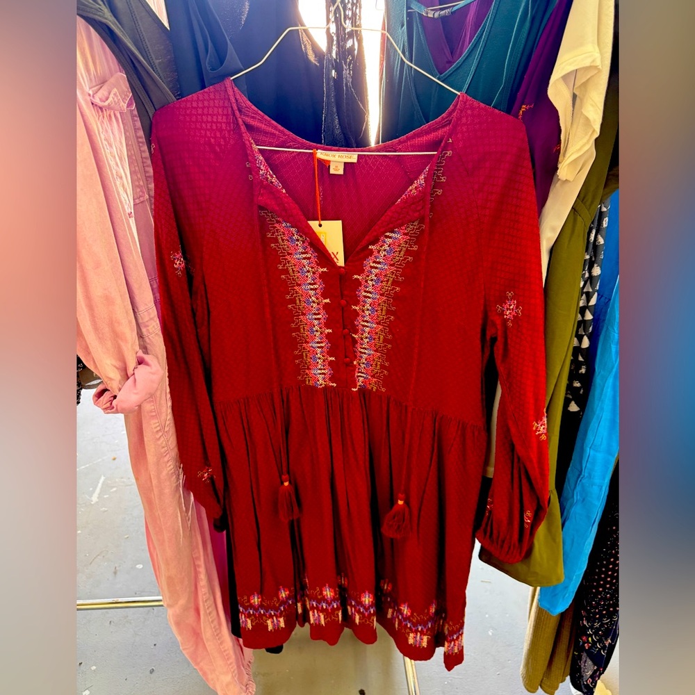 Knox Rose Red Embroidered Long Sleeve Dress